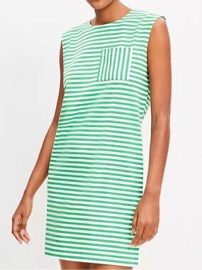LOFT Striped Pocket Muscle Tee Dress green-white